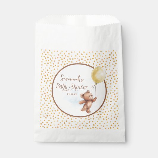 Yellow Polka Dot Teddy Bear Babydusche Geschenktütchen (Vorderseite)