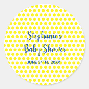 Yellow Polka Dots Blue White Baby Dusche Niedlich  Runder Aufkleber