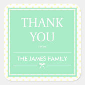 Yellow Polka Dots & Ribbon Mint Vielen Dank Quadratischer Aufkleber (Vorderseite)