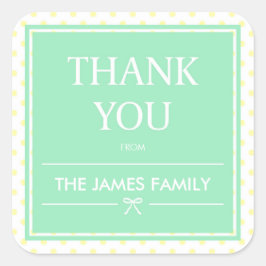 Yellow Polka Dots & Ribbon Mint Vielen Dank Quadratischer Aufkleber