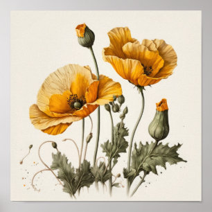 Yellow Poppy Blume Art Print Poster