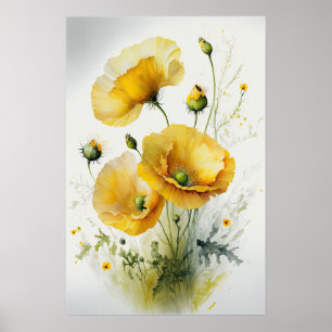 Yellow Poppy Blume Art Print Poster