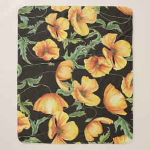 Yellow Poppy Watercolor Floral Pattern Sherpadecke