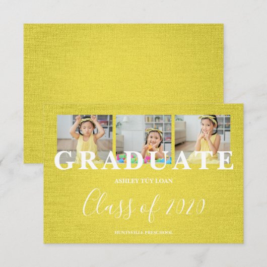 Yellow Pre-K Graduate Three Fotos Textile Texture (Vorne/Hinten)