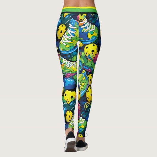 Yellow Psychedelic pickleballs Leggings (Rückseite)