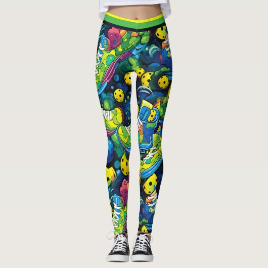 Yellow Psychedelic pickleballs Leggings (Vorderseite)