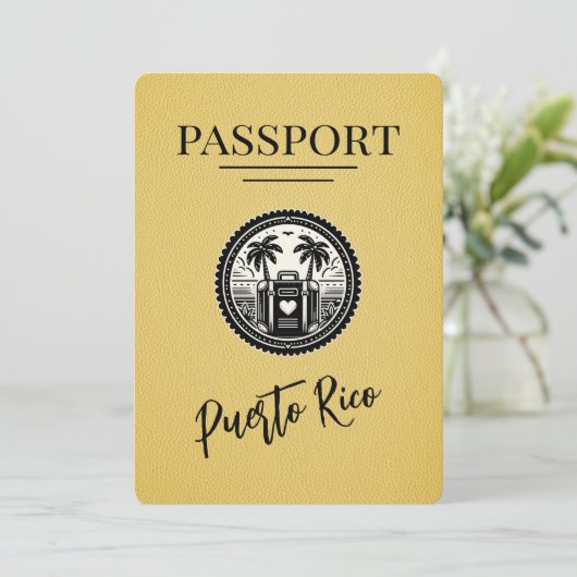 Yellow Puerto Rico Passport Save The Date (Stehend Vorderseite)