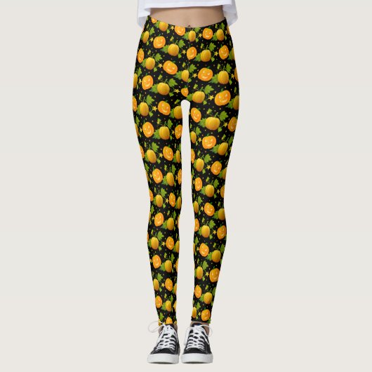 Yellow Pumpkin Halloween Leggings (Vorderseite)