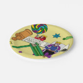 Yellow Purim Plate - Megilla & Grogger Pappteller (Schrägansicht)