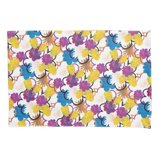 Yellow Purple Blue Tropical Exotic Abstract Floral Kissenbezug (Vorderseite)