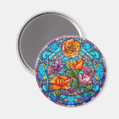 Yellow & Purple Floral Faux Stained-Glass Magnet (Vorderseite/Rückseite)