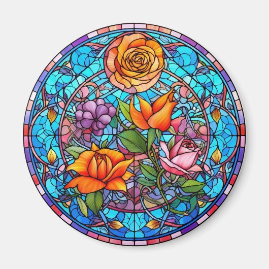 Yellow & Purple Floral Faux Stained-Glass Magnet (Vorne)