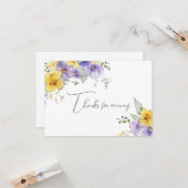 Yellow Purple Floral Thanks for Coming Note Karte (Vorderseite/Rückseite Beispiel)