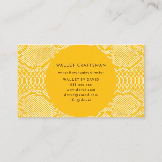Yellow Python Skin Business Card Visitenkarte (Rückseite)