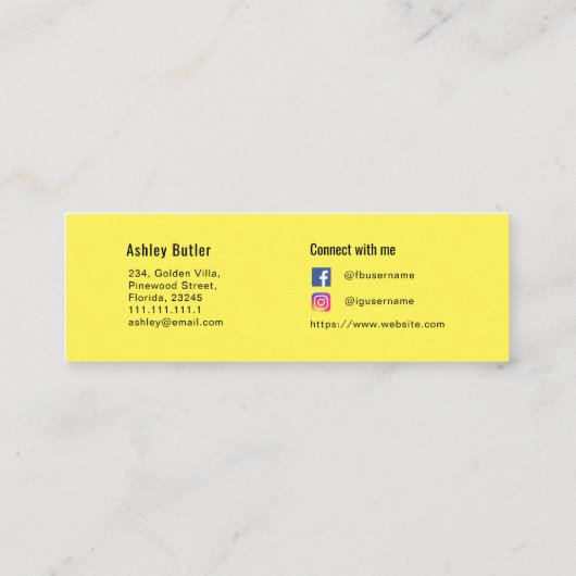 Yellow QR Code Beauty Makeup Artist Mini Visitenkarte (Rückseite)