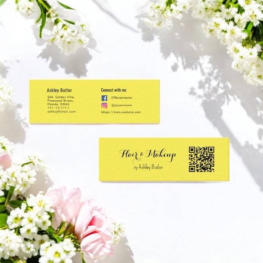 Yellow QR Code Beauty Makeup Artist Mini Visitenkarte