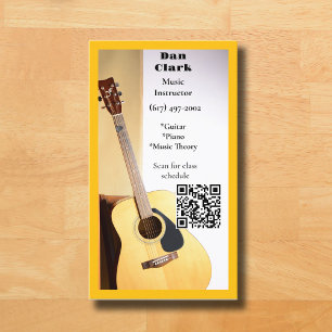 Yellow QR Code Music Teacher Acoustic Gitarre Visitenkarte
