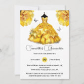 Yellow Quinceañera Ballgow Peony Blume Einladung (Vorderseite)