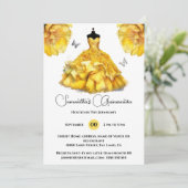 Yellow Quinceañera Ballgow Peony Blume Einladung (Stehend Vorderseite)