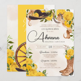 Yellow Quinceanera Rose Vintag Charro Western Einladung