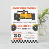 Yellow Race Car Racing Geburtstagsparty Einladung (Stehend Vorderseite)