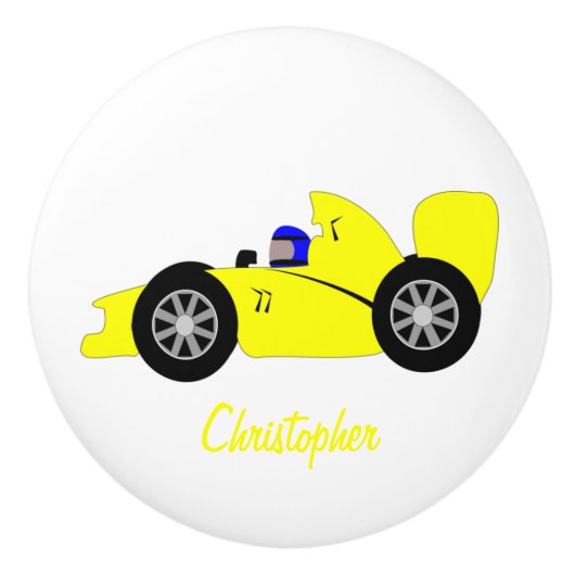 Yellow Racing Car Design Keramikknauf (Vorderseite)