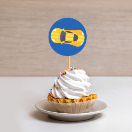 Yellow Racing Car Racetrack Baby Boy Dedication Runder Aufkleber