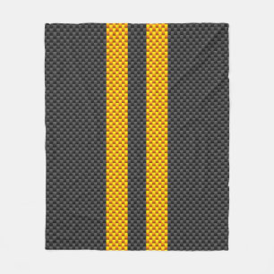 Yellow Racing Stripes Carbon Fiber Style Fleecedecke