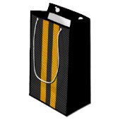 Yellow Racing Stripes Carbon Fiber Style Kleine Geschenktüte (Vorderseite Schrägansicht)