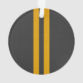 Yellow Racing Stripes Carbon Fiber Style Ornament (Rückseite)