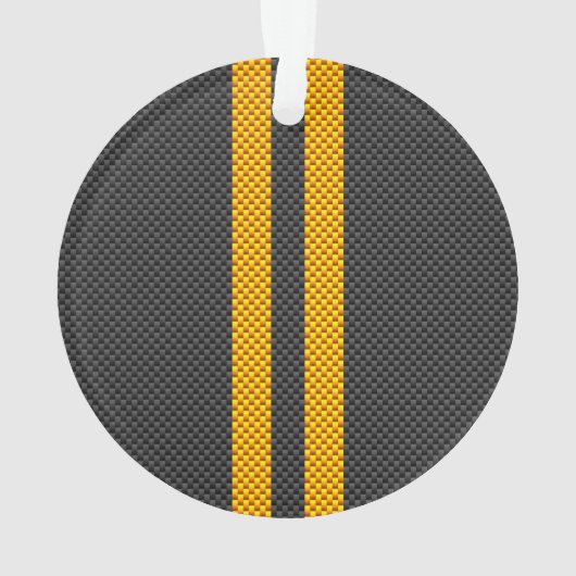 Yellow Racing Stripes Carbon Fiber Style Ornament (Rückseite)