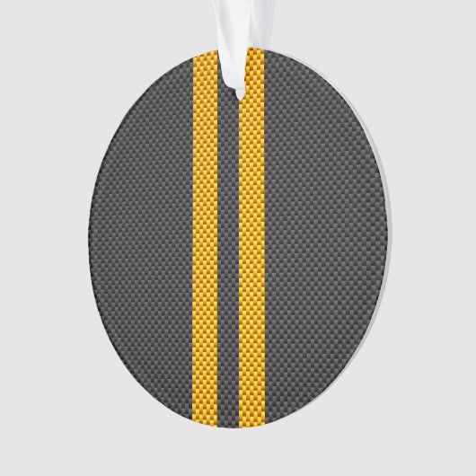 Yellow Racing Stripes Carbon Fiber Style Ornament (Vorderseite)