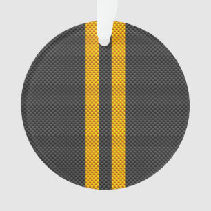 Yellow Racing Stripes Carbon Fiber Style Ornament