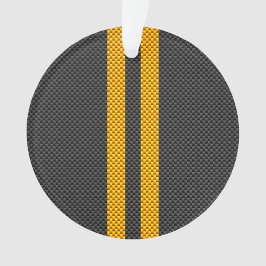 Yellow Racing Stripes Carbon Fiber Style Ornament (Vorderseite)