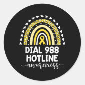 Yellow Rainbow Ribbon Love Suprt 988 Hotline Awa Runder Aufkleber (Vorderseite)