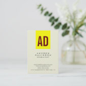 Yellow Red Beige Vertical Monogram Business Card Visitenkarte (Stehend Vorderseite)