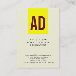 Yellow Red Beige Vertical Monogram Business Card Visitenkarte