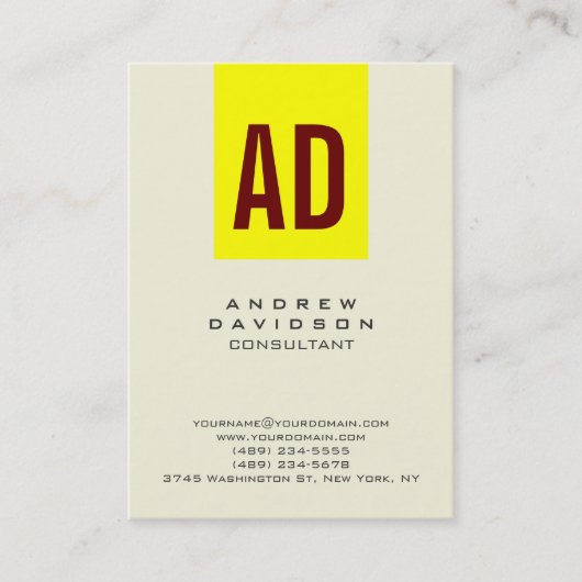 Yellow Red Beige Vertical Monogram Business Card Visitenkarte (Vorderseite)