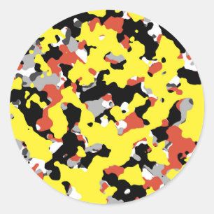 Yellow Red Black Grau Camouflage Camouflage Party Runder Aufkleber