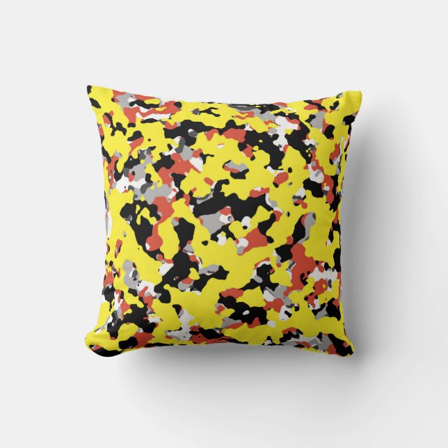Yellow Red Black Grau Camouflage Camouflage Patter Kissen (Vorderseite)