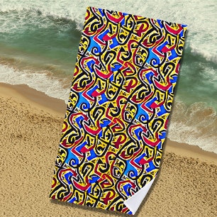 Yellow Red Black on Blue Graffiti Strandtuch