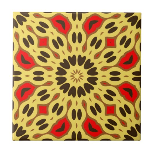 Yellow Red Black Oriental Mosaic Geometric Pattern Fliese (Vorderseite)