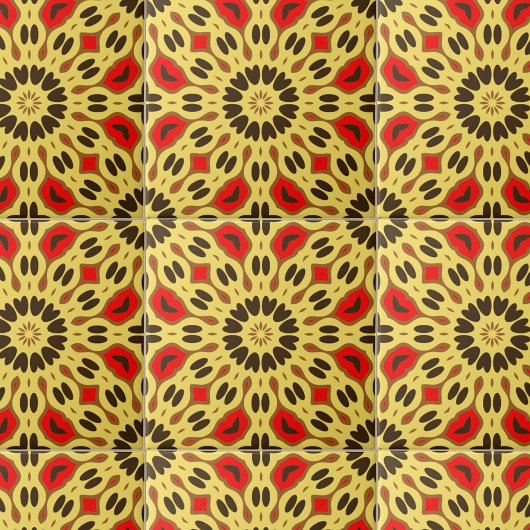 Yellow Red Black Oriental Mosaic Geometric Pattern Fliese