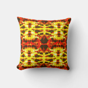 Yellow Red Brown Batik like Large Mosaics Design Kissen