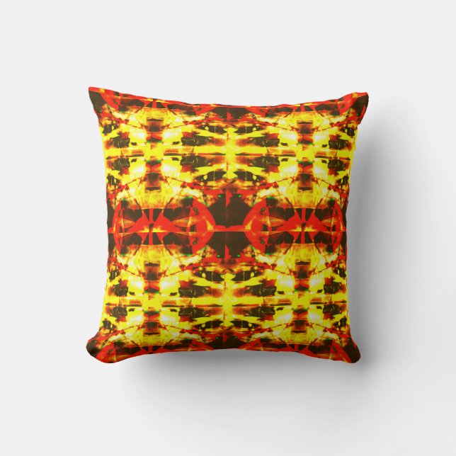 Yellow Red Brown Batik like Large Mosaics Design Kissen (Vorderseite)