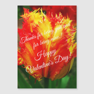 Yellow Red Curly Tulip Happy Valentine's Day Magnetkarte