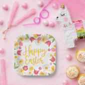 Yellow Red Floral Spring Easter Pappteller (Party)
