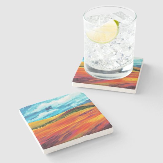 Yellow Red Hills Steinuntersetzer (Seitenansicht)