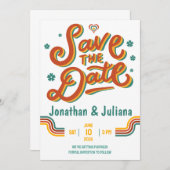 Yellow Red Retro 70er Save the Date Hochzeitsinves Einladung (Vorne/Hinten)