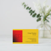 Yellow Red Square Chic Monogram Business Card Visitenkarte (Stehend Vorderseite)